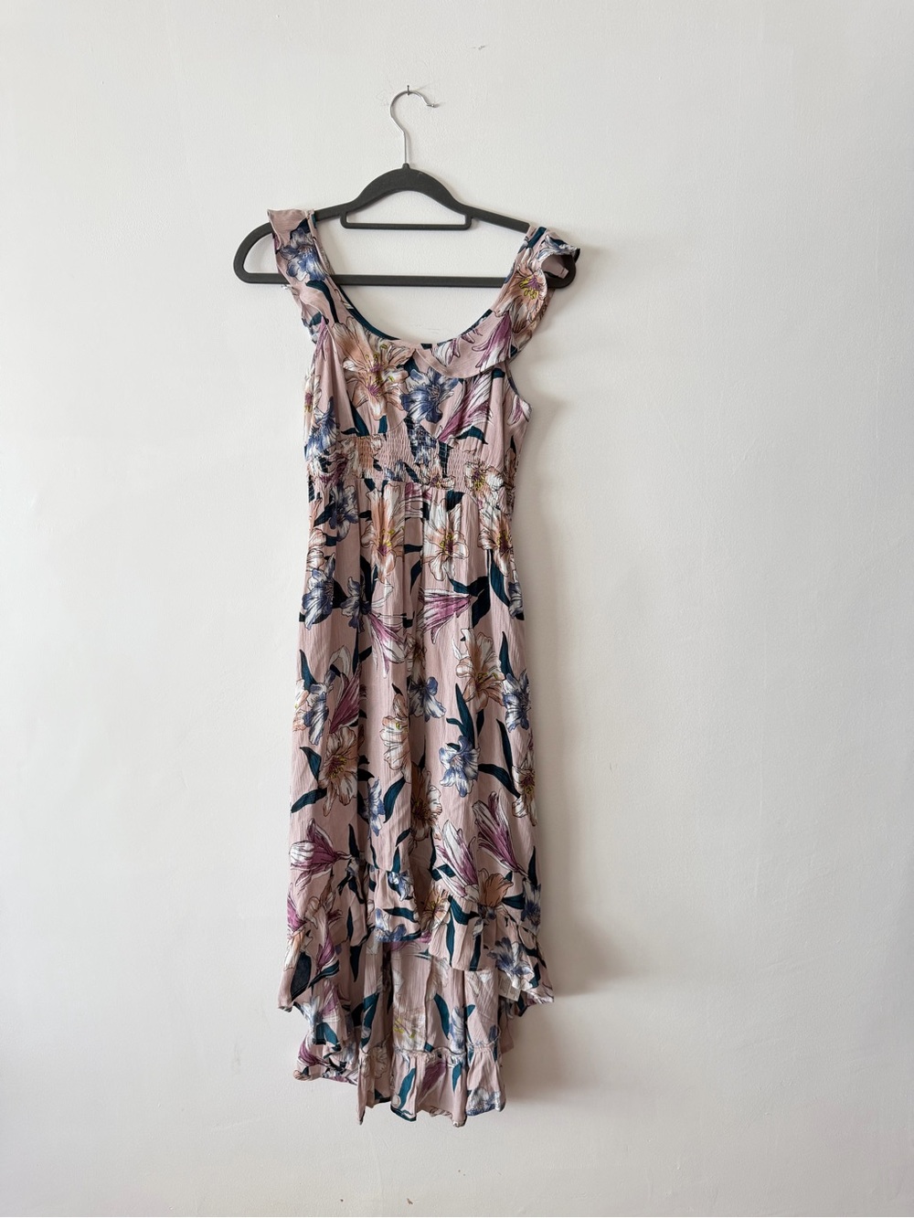 O’Neill Girls Sleeveless Floral Ruffle Midi Dress in Light Pink mauve large